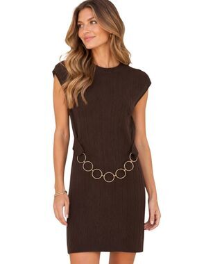 Milly of New York Women's Brown Viscose/Poly Cable Knit Sweater Dress w Gold Cha